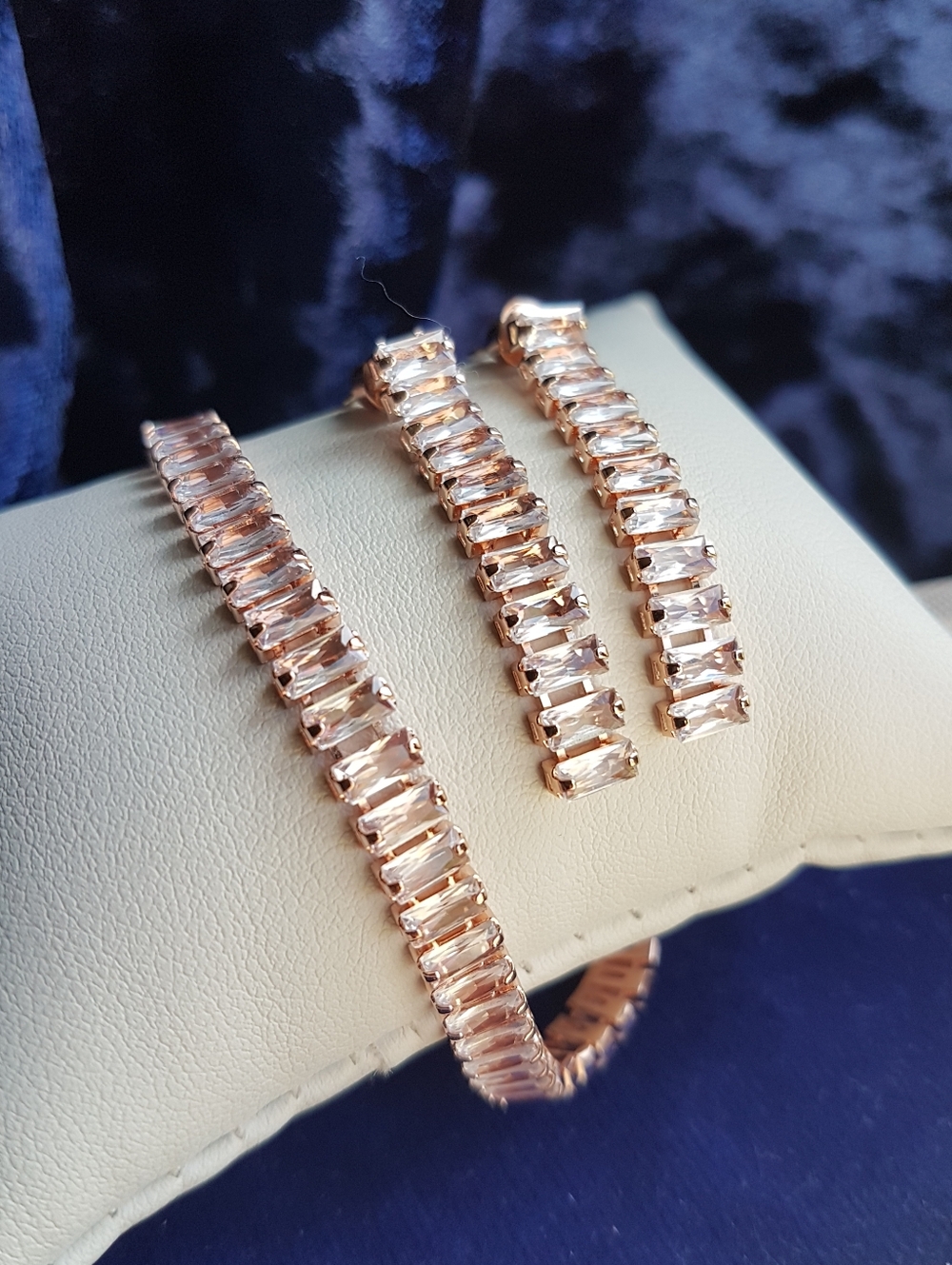 Swarovski Elements Rose Gold Baguette Tennis Earrings NEW